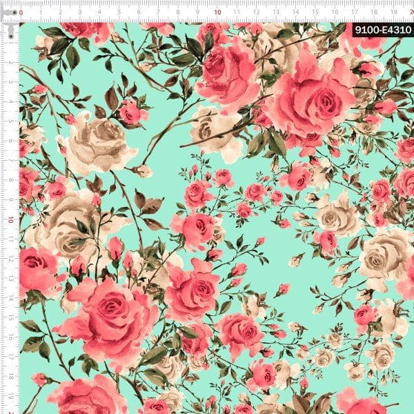 Tecido Tricoline Digital Rosas Tenras Pano Patchwork Costura Ateliê Artesanato DIY