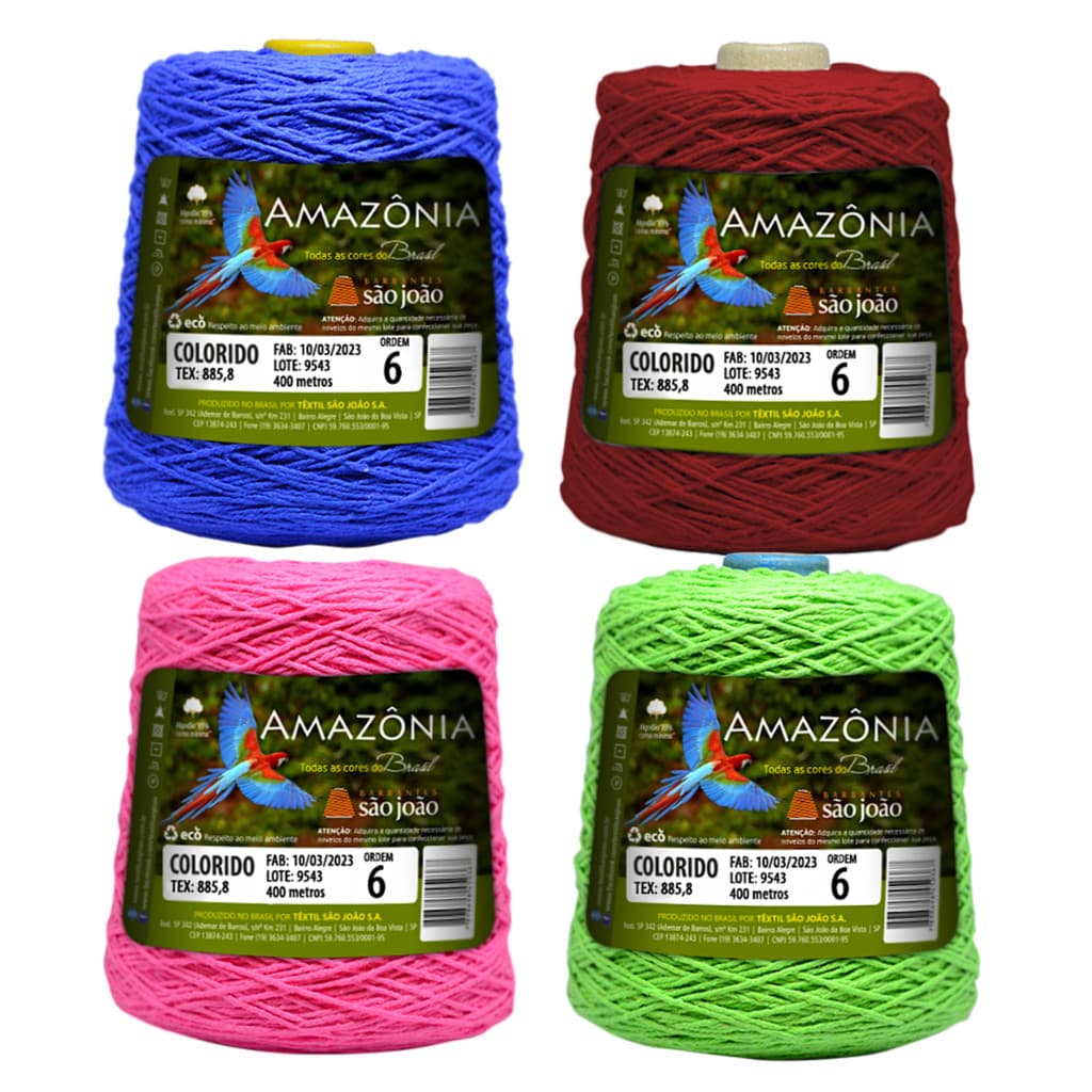 Kit 4 Barbante Amazônia Fio Numero 6 Para Crochê Colorido São João