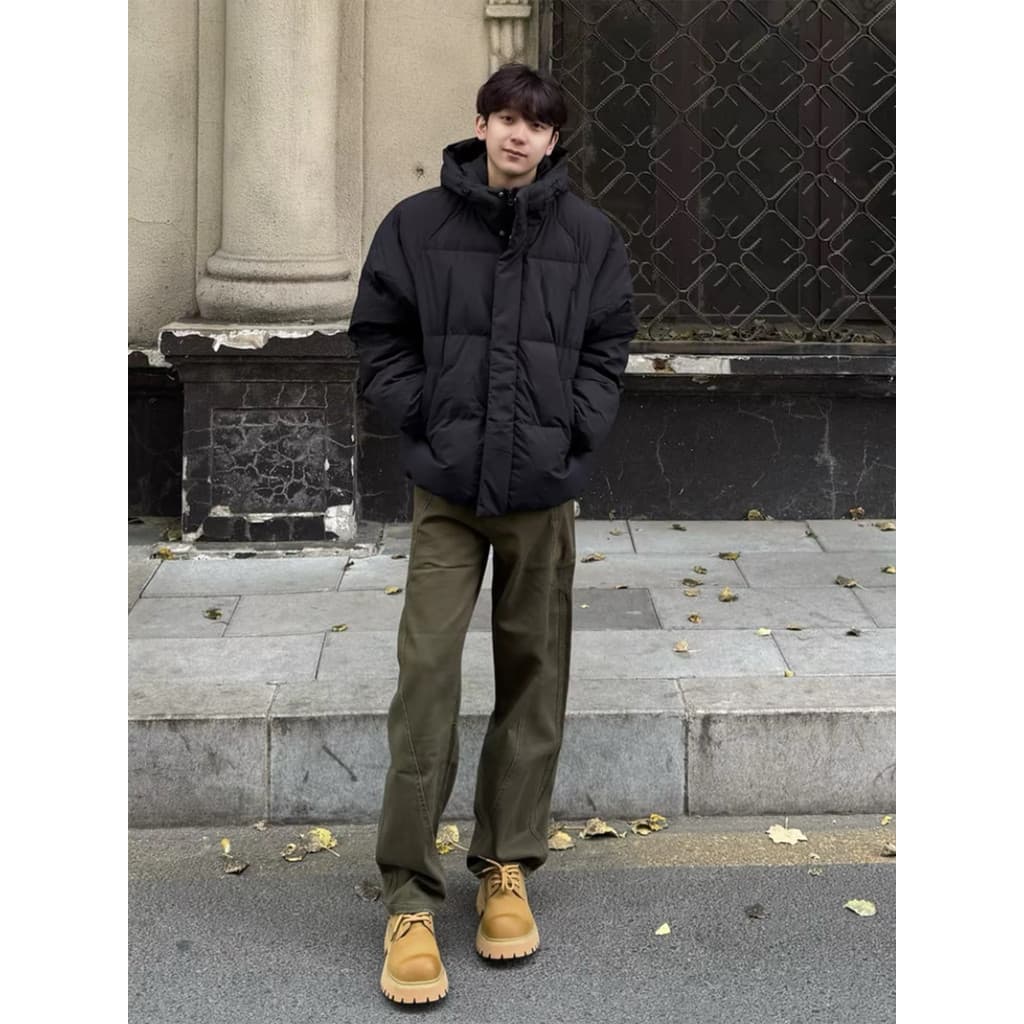 Cleanfit preto com capuz para baixo jaqueta masculina inverno engrossado jaqueta de algodão quente jaqueta americana de 