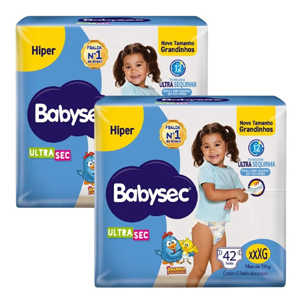 2 PCTO Fralda BabySec Ultrasec Galinha Pintadinha Hiper XXXG 42un – Divertida e exclusiva