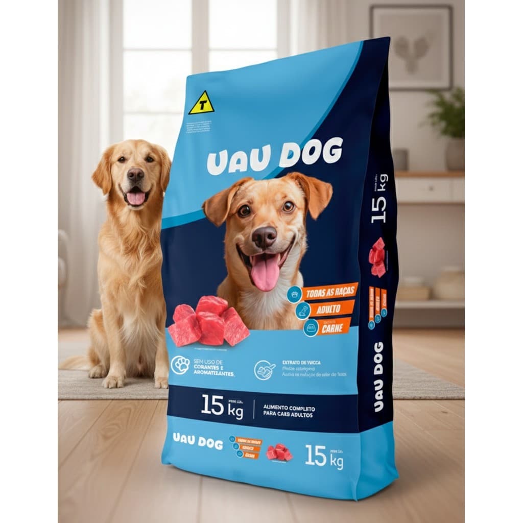 Ração Cachorro Uau Dog Adulto Carne 15kg Cães Todas Raças Sem Corante Yucca Vitalidade
