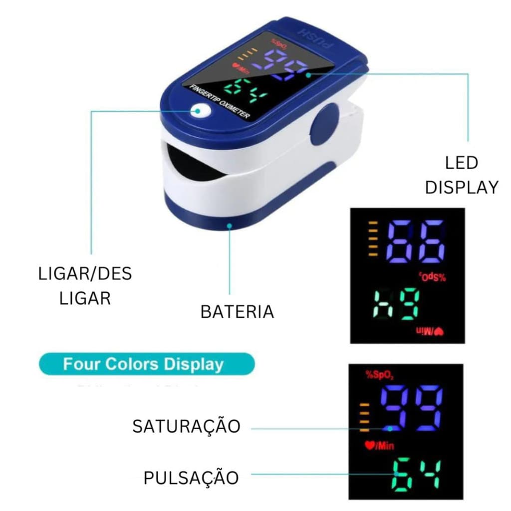 Oxímetro de Dedo Digital Medidor de Oxigênio no Sangue SpO2 Batimentos Cardíacos Portátil LED