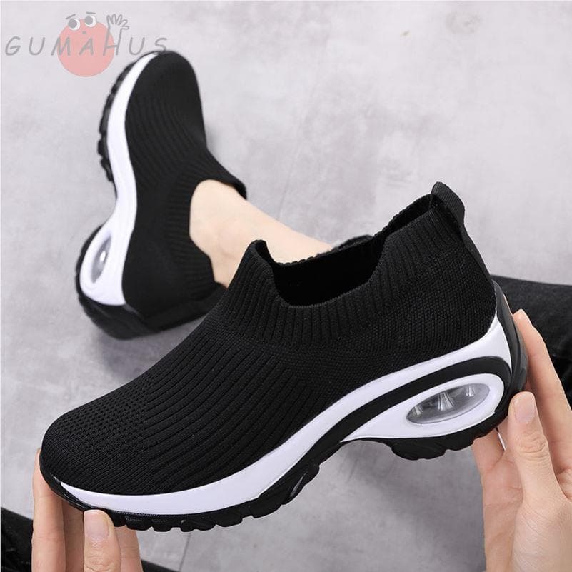 Sapatos femininos casuais All-Match primavera novo estilo almofada de ar tênis de corrida confortável voando malha respi