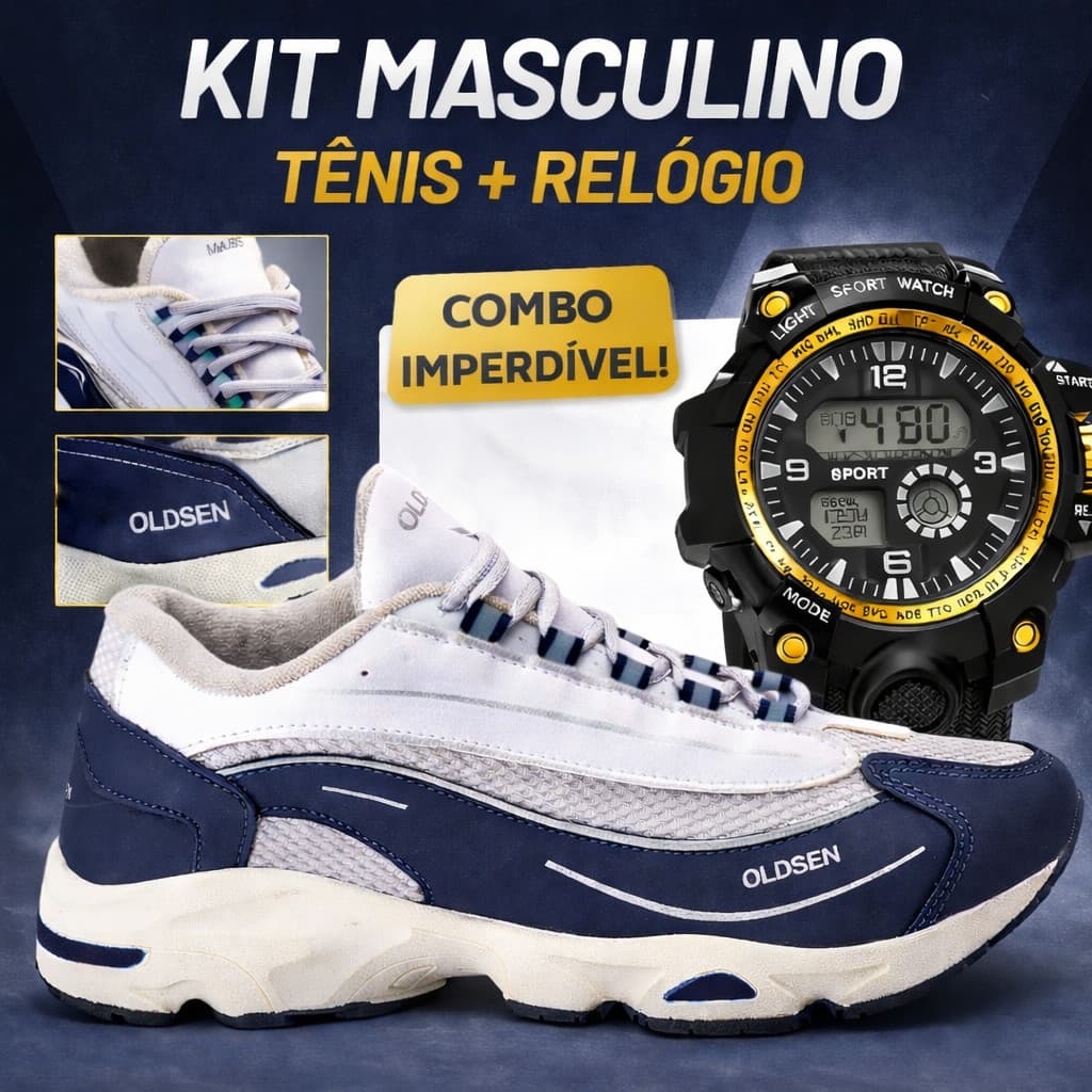 Kit Tenis Masculino Casual Leve Esportivo Streetwear Relogio Esportivo Moderno Lançamento