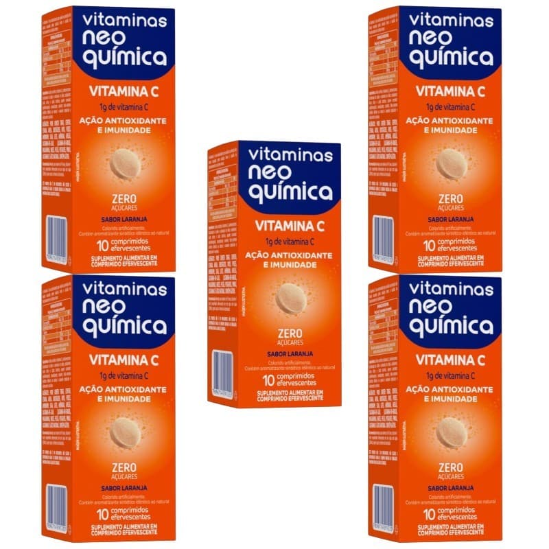 Kit 5 Vitamina C 1g Efervescente 10 Comprimidos Sabor Laranja - Neo Química