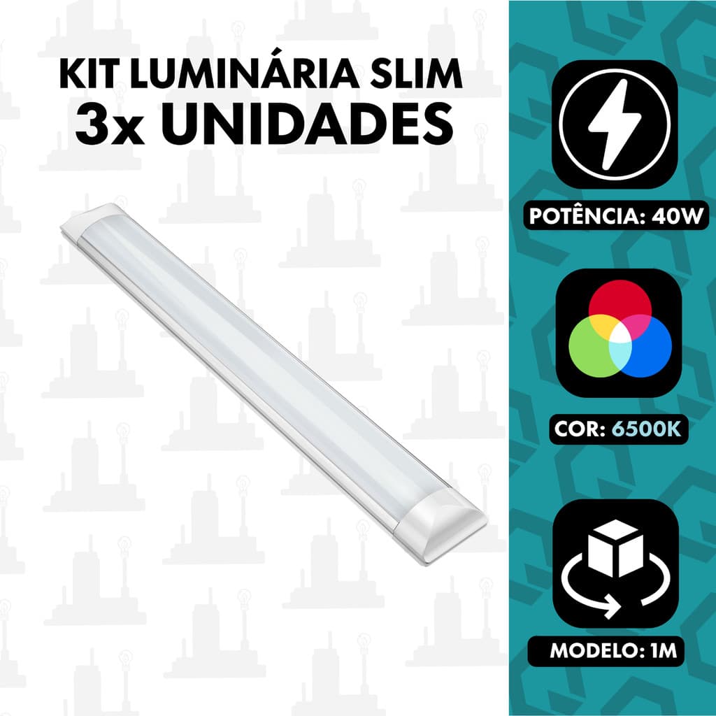 Kit 3 Luminaria slim Led 40w 1M Linear com calha sobrepor FABRICA UM