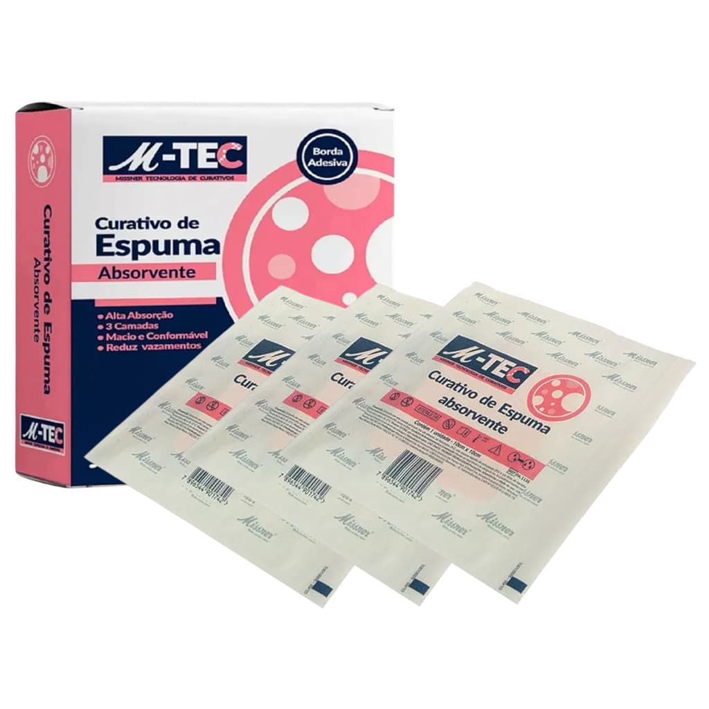 Curativo De Espuma M-tec Não Aderente 10x10cm KIT C/3 UN