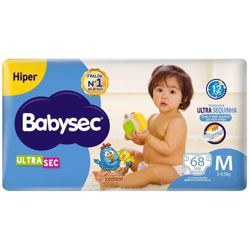 Fralda Infantil Descartável Tamanho M BabySec Galinha Pintadinha Hiper UltraSec