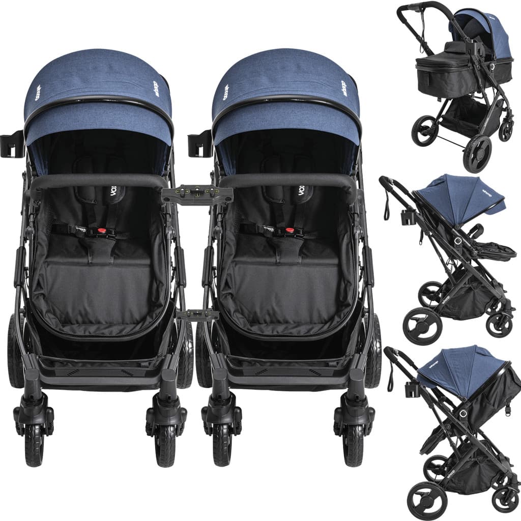 Carrinho Kiddo para Gemeos com Bebe Conforto Vox II Marinho