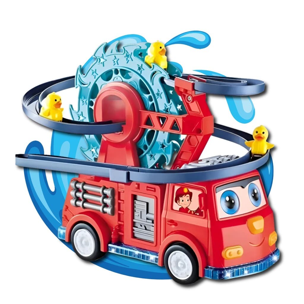 Carrinho Bombeiro Montanha Russa Patinho Brinquedo Infantil Educativo com Luz e Som Kizumba