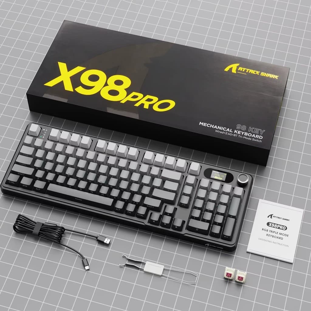Teclado Para Jogos Sem Fio ATTACK SHARK X98PRO , Mecânico 99 Teclas C Display Colorido LED Numérico