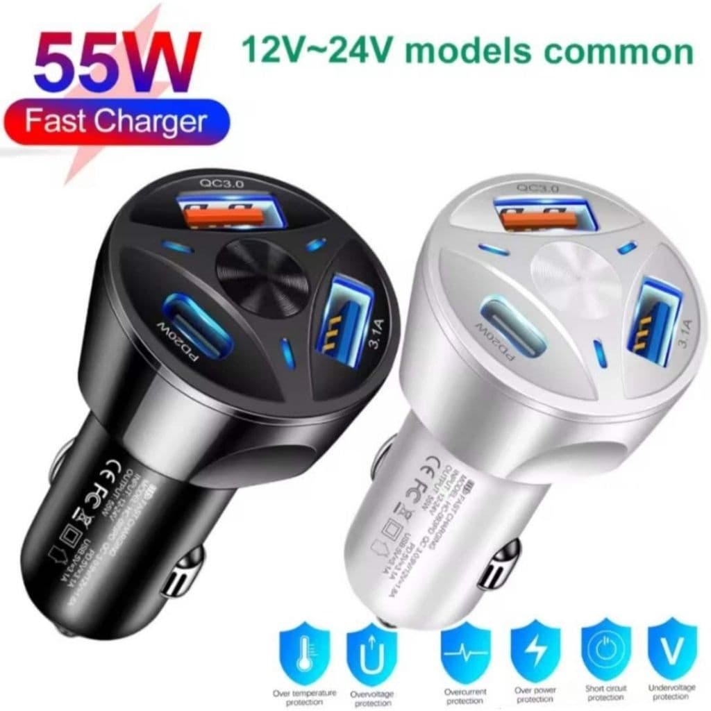 Carregador Veicular USB Turbo Universal com 3 Portas USB e Proteção Inteligente