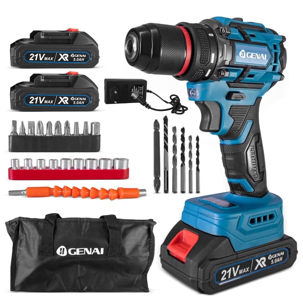 Genai Furadeira Parafusadeira De Impacto 2 Baterias Profissional Brushless 21V