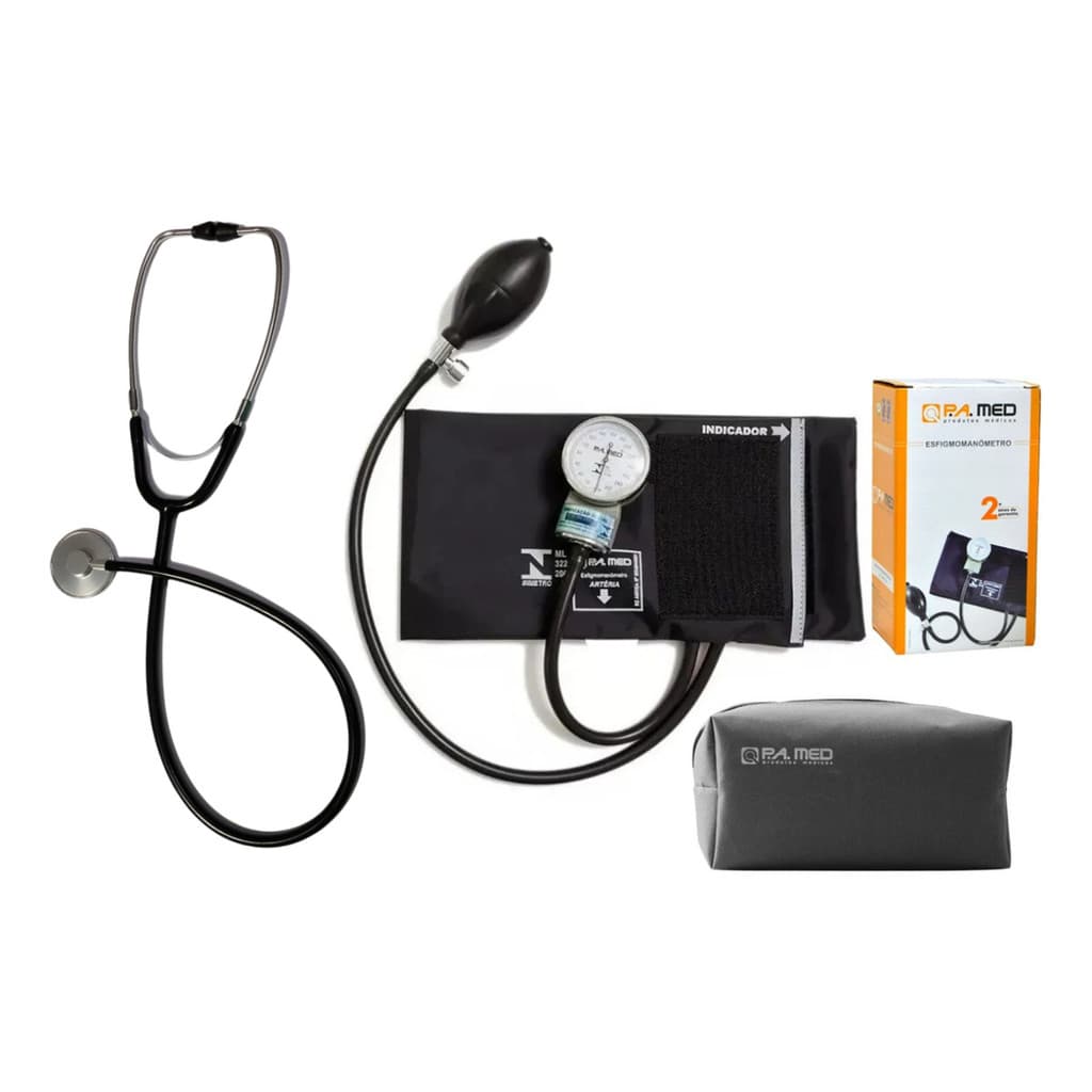 Aparelho De Pressão Arterial Manual Nylon + Estetoscópio P.a.med Preto