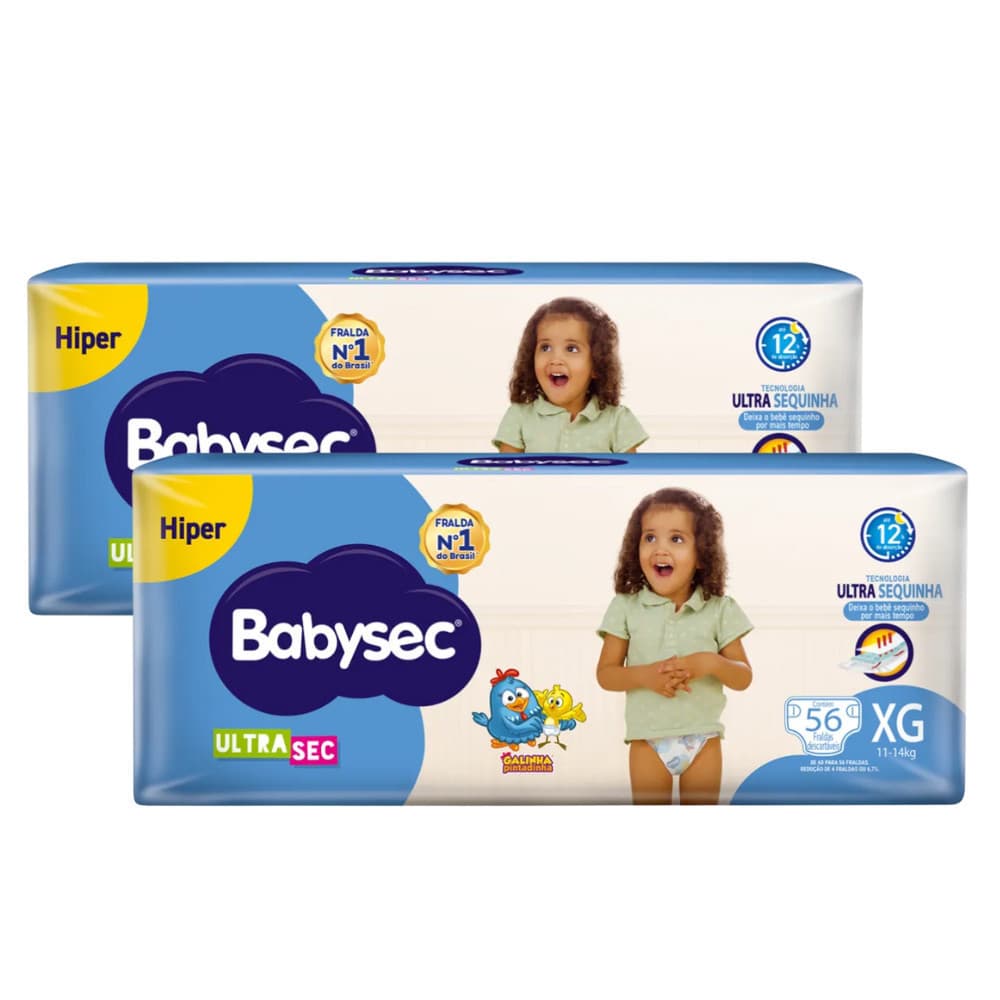 Pack 2x Fralda BabySec Ultrasec Hiper XG 56un Galinha Pintadinha – Super Absorção