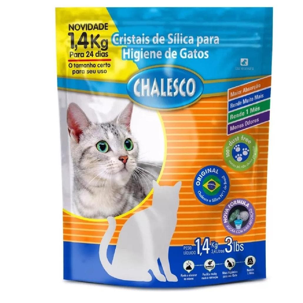 Areia Sanitaria Pet Gato Cristais de Silica Fina Sem Cheiro 1,4Kg Chalesco Conforto Pet