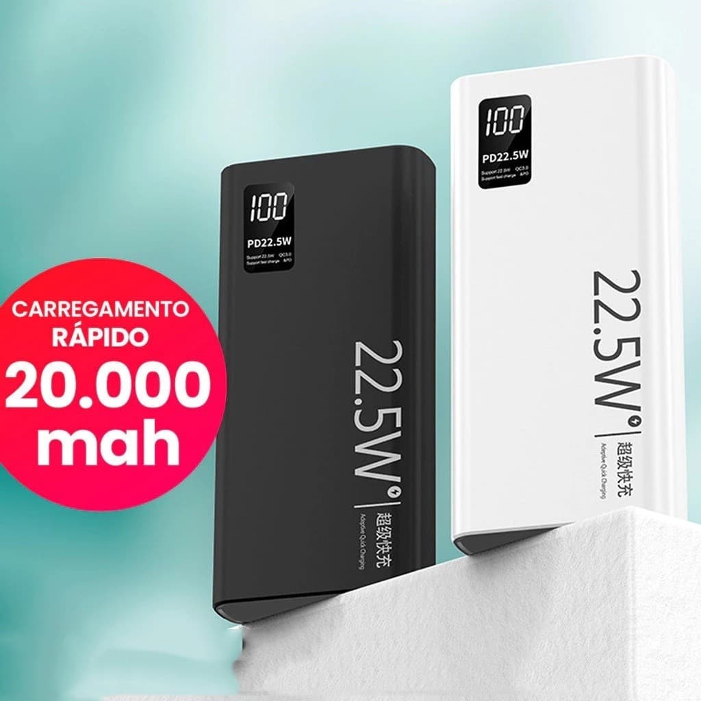 Carregador Portátil 20000mah grande capacidade power bank 22.5w rápido bateria Com Tela Lcd 100% Original-SOL TECHO