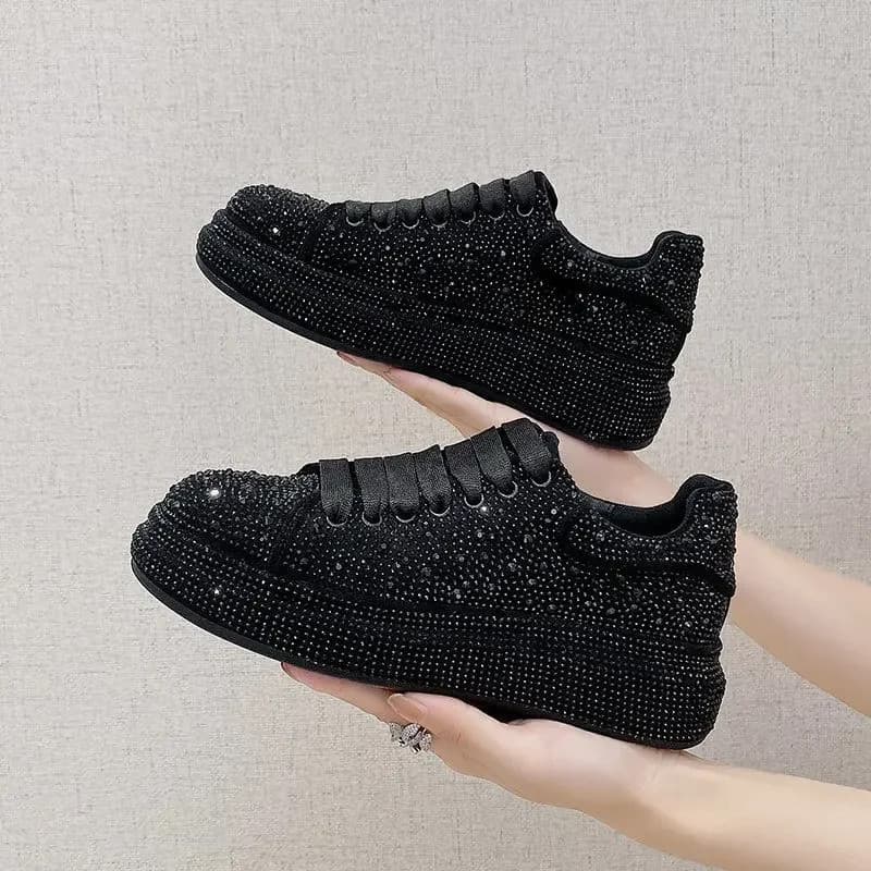 Tênis Femininos de Marca Luxuosos com Strass, Sapatos Casuais Femininos, Tênis Esportivos de Plataforma de Designer, Sap