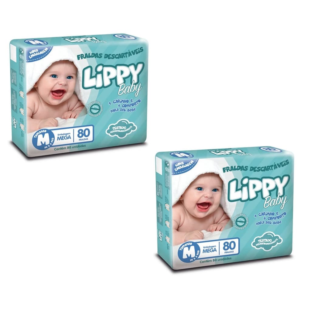 Kit 2 Fraldas Lippy Baby M Econômico 80 Tiras – Conforto e Proteção (Total 160 fraldas)