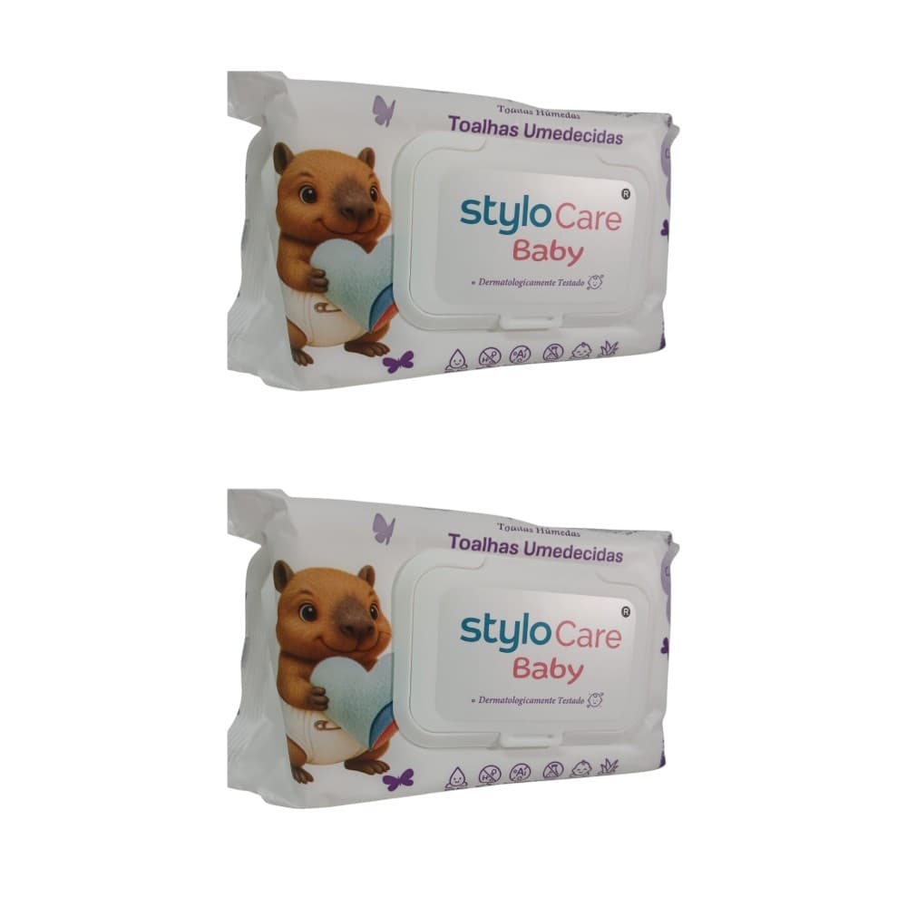 Kit 2 Toalha Umedecidas Infantil Stylo Care Baby 100unidades