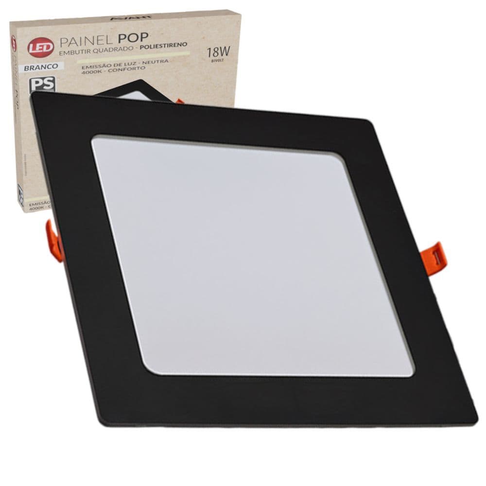 Painel LED Embutir Quadrado 18W 4000K Bivolt Avant Luz Neutra Plafon Luminária Teto Econômica