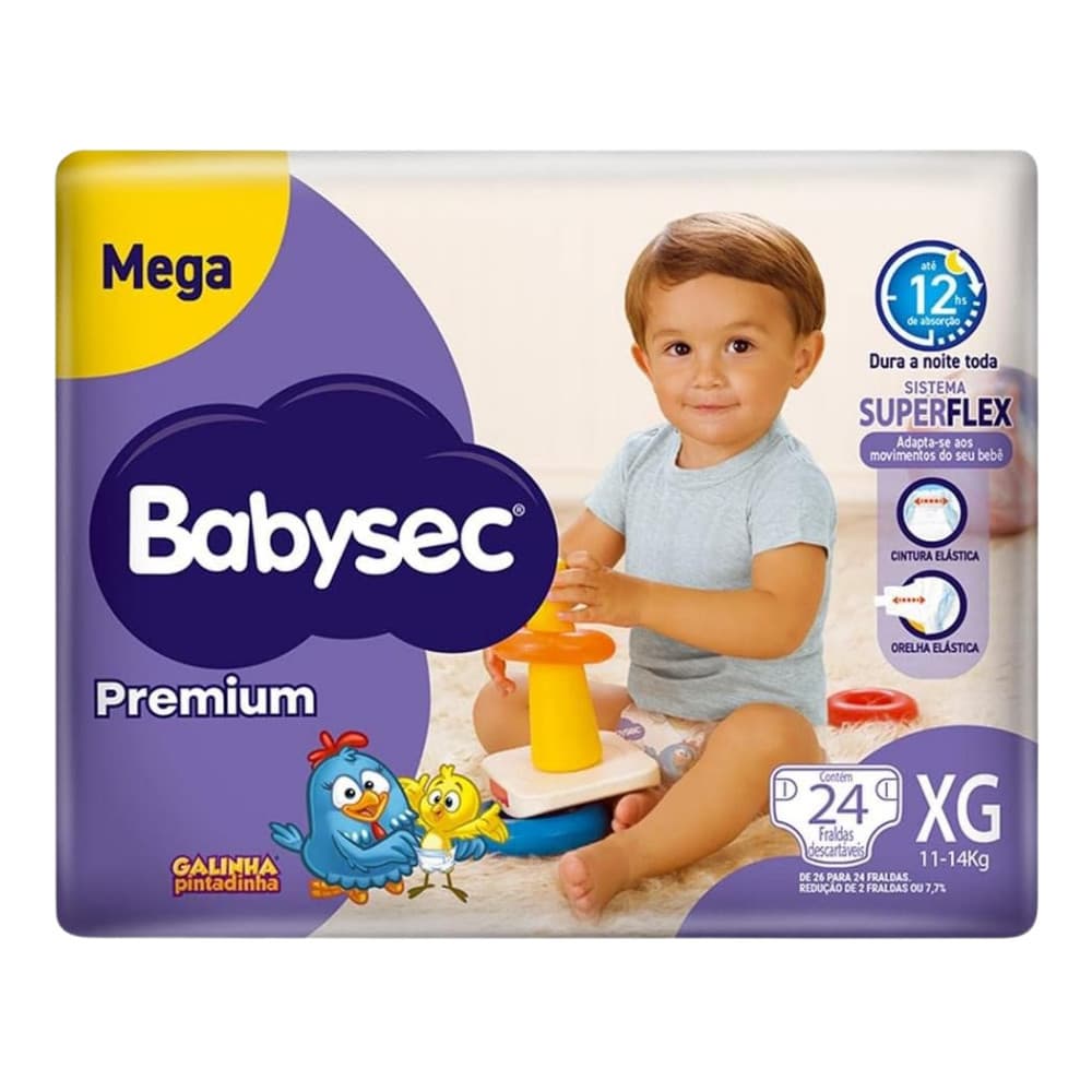 BabySec  Fralda  Infantil Premium Mega Fralda XG Galinha Pintadinha 24un Pacote - Conforto