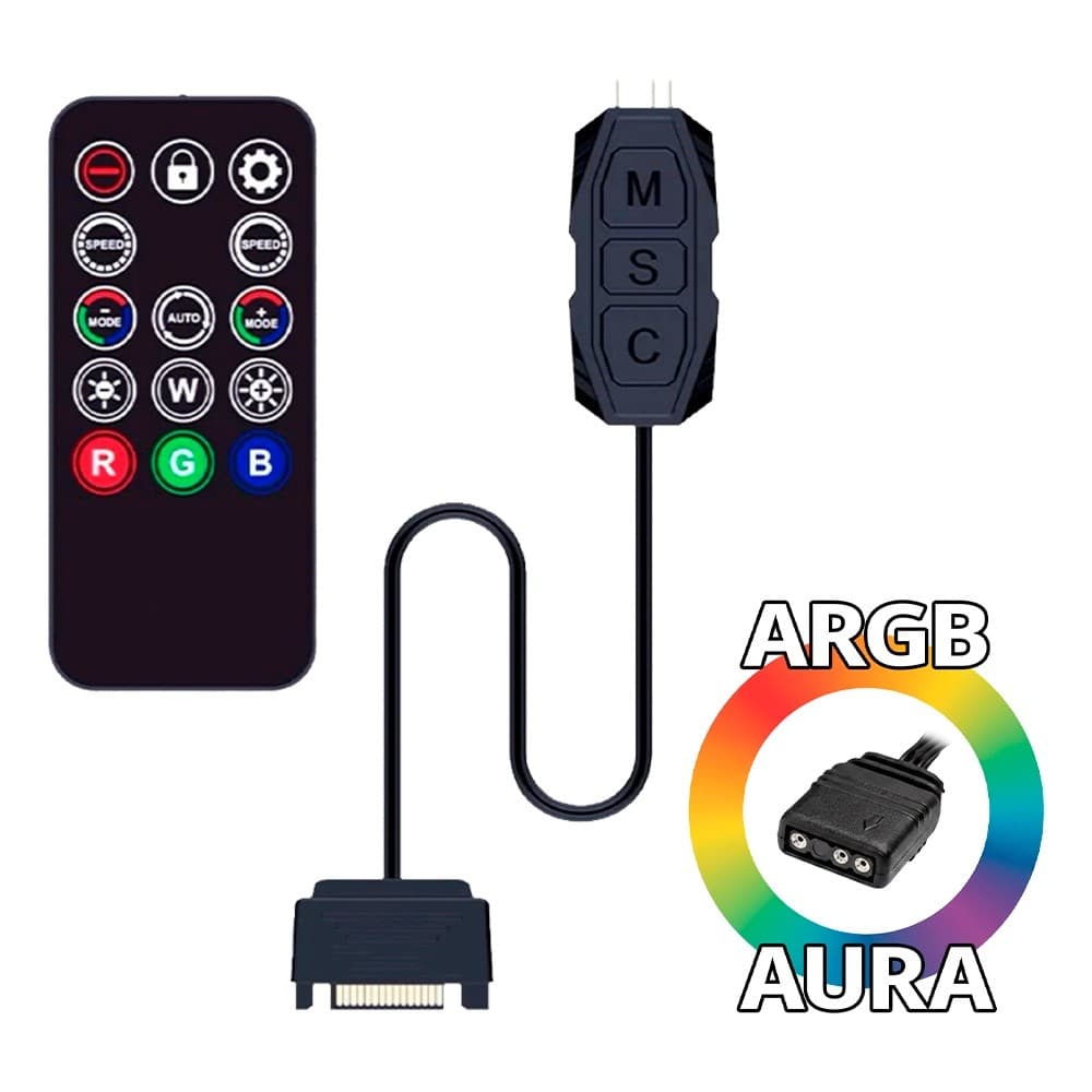 Controladora ARGB com Controle Remoto RGB 3 Pinos 5V Led Mini para PC Fan Tira Fita Clanm Gamer