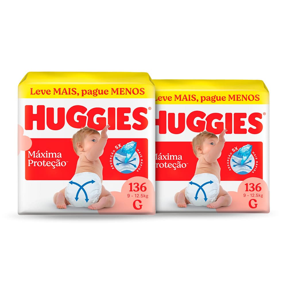 Kit 2 - Huggies Fralda Descartável Máxima Proteção G - 136 Un
