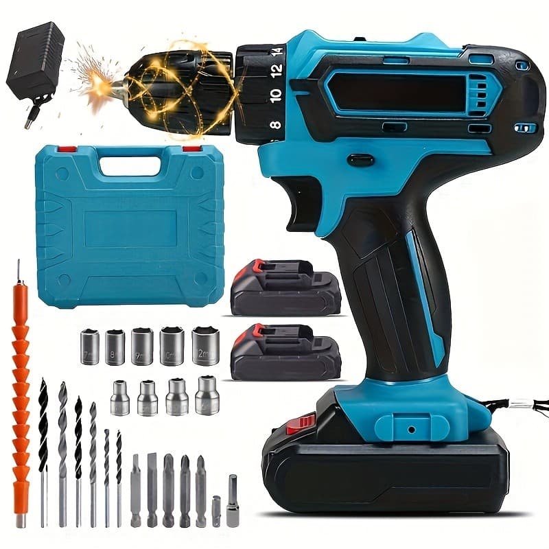 Parafusadeira Furadeira Sem Fio 21V 36V 48V 2 Baterias Com Maleta e Acessórios Completo