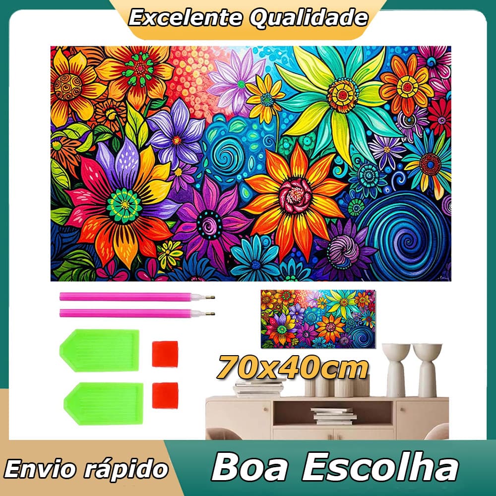 Kits Quadrado de pintura de arte de 5D diamante de Flores coloridas para adultos iniciantes 70x40cm