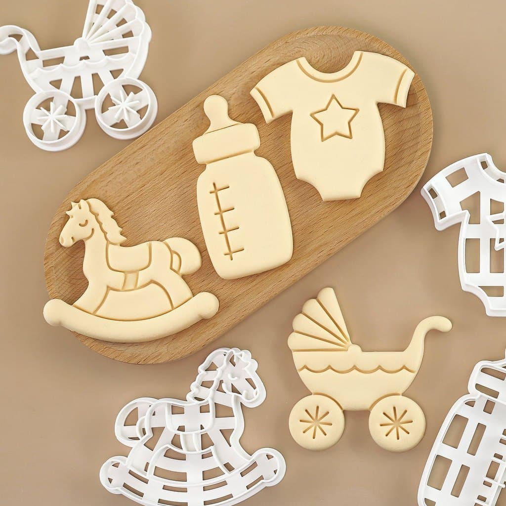 Cortador Mamadeira & Bebé | Carimbo Biscoito Cortador Ejetor | Kit Confeitaria Fondant | Lembrança Chá de Bebê