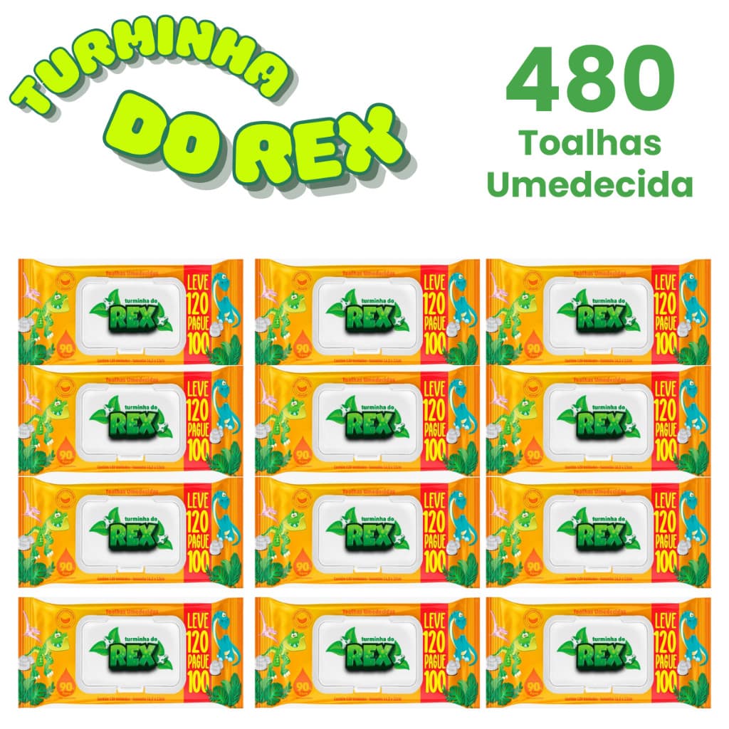 Kit 480 Lenços Turmina do Rex Lenço Infantil Higiene Bebê RN Neném Menina Menino Toalhas Umedecidas