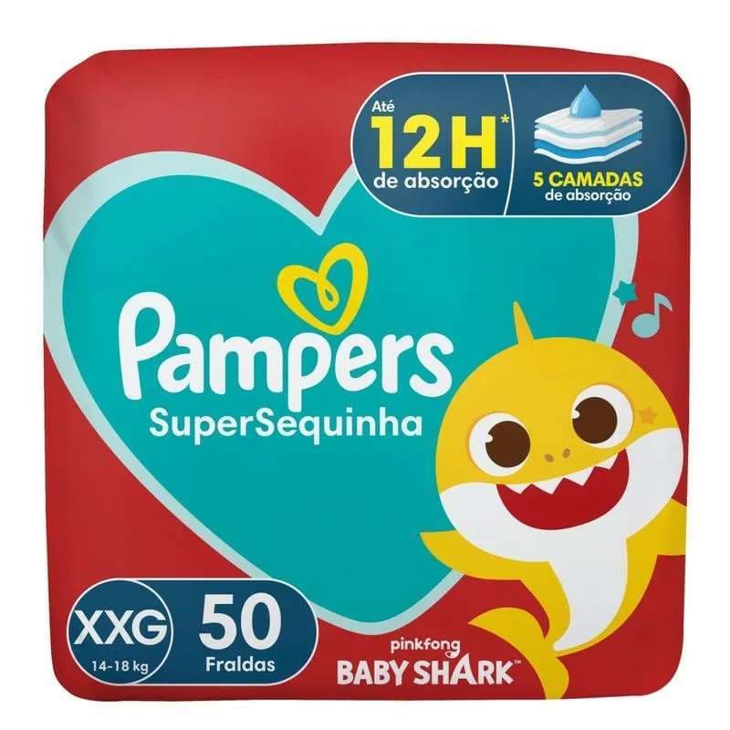 Fralda Pampers SuperSequinha Baby Shark XXG 50 unidades