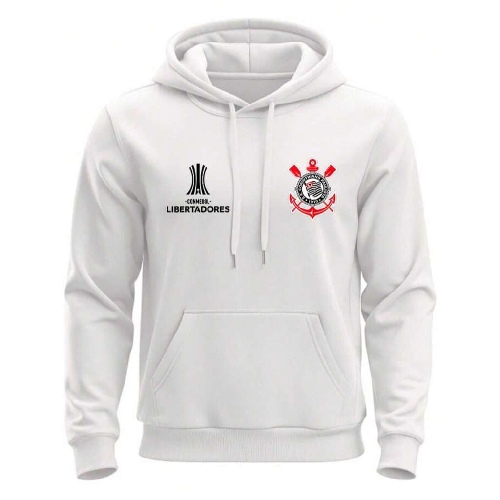 Blusa de Frio Moletom Canguru Algodao Jaqueta Casaco Masculino Time Futebol Corinthians Libertadores Adulto e Infantil