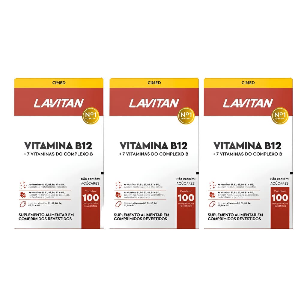 Lavitan Vitamina B12 Metilcobalamina Suplemento Zero Açúcar 100 Comprimidos - Kit com 3 Unidades