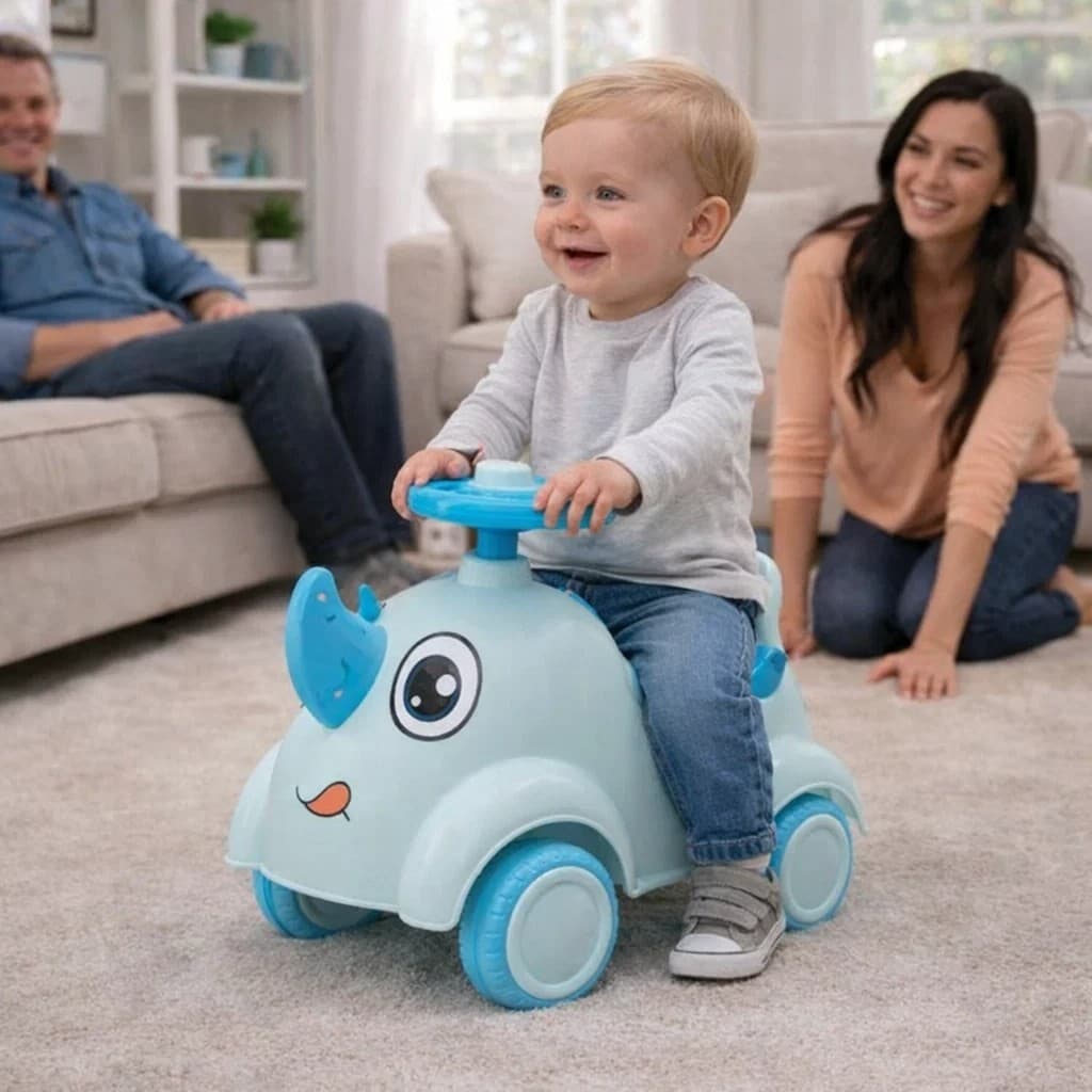 Andador Infantil Rinoceronte Criança Presente Azul Brinquedo Andador Motinha Carrinho