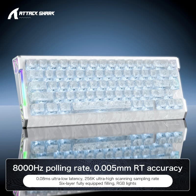 ATTACK SHARK R68HE 68 % Gatilho Rápido Com Fio 8K Mecânico RGB Teclado Para Jogos Efeito Hall Interruptor Magnético Fibr