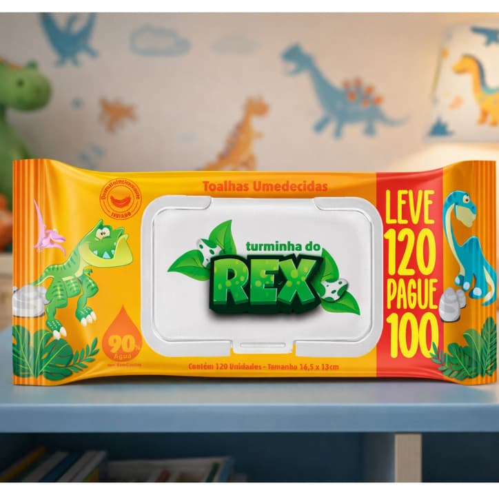 Kit 12 Pacotes Toalhas Umedecidas Turmina do Rex Lenço Infantil Higiene Bebê RN Neném Menina Menino