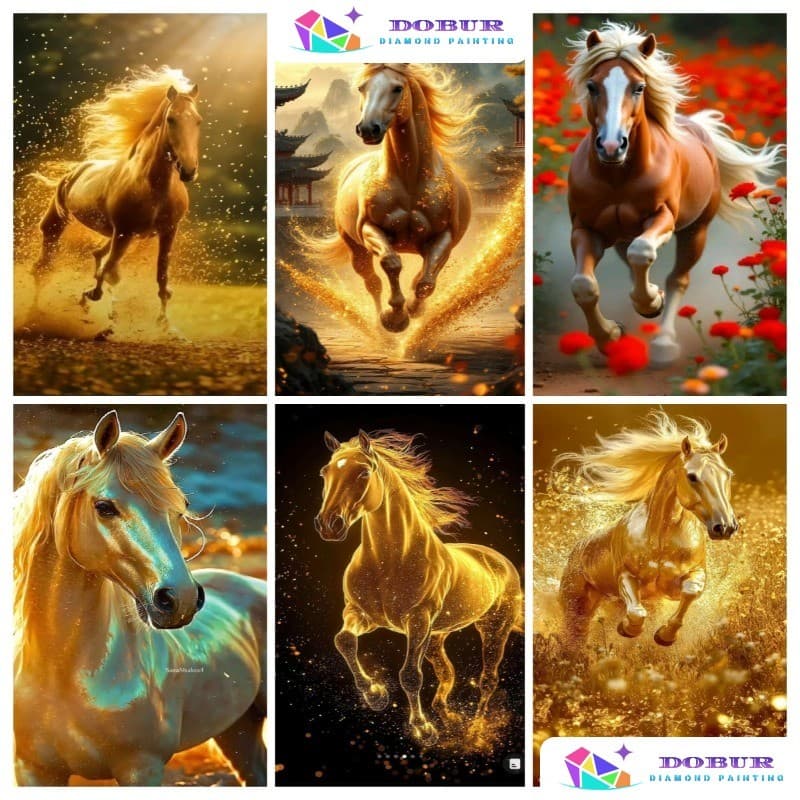 DOBUR | Conjunto De Pintura Diamante Cavalo/Galopante 5D DIY Redondo/Quadrado Completo Broca Lona Com Número Artesanato 