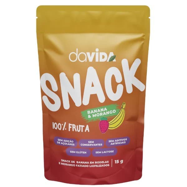 Snack Duo Morango e Banana Fruta Liofilizada Natural Sem Açúcar Glúten Davida Saudável