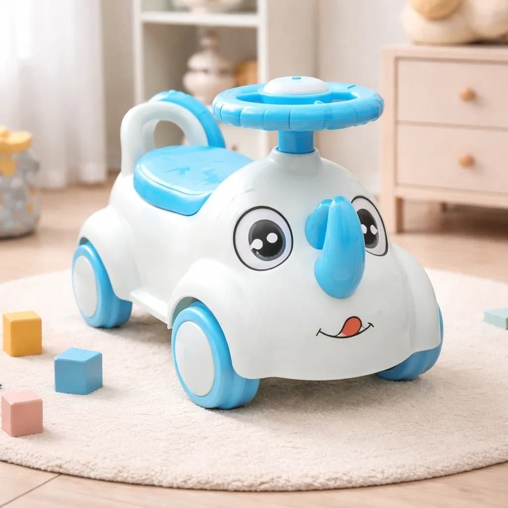 Andador infantil rinoceronte azul motinha empurrar passeio buzina brinquedo bebê criança presente