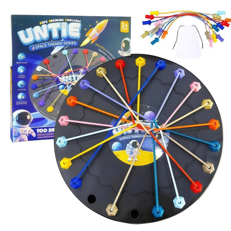 Jogo desatar nós, brinquedo educativo, coordenação motora, raciocínio rápido, desafio família, diversão crianças