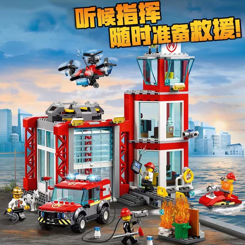 1.000 pçs Lego blocos de construção cidade série bombeiros resgate alarme fogo carro helicóptero crianças montar brinque