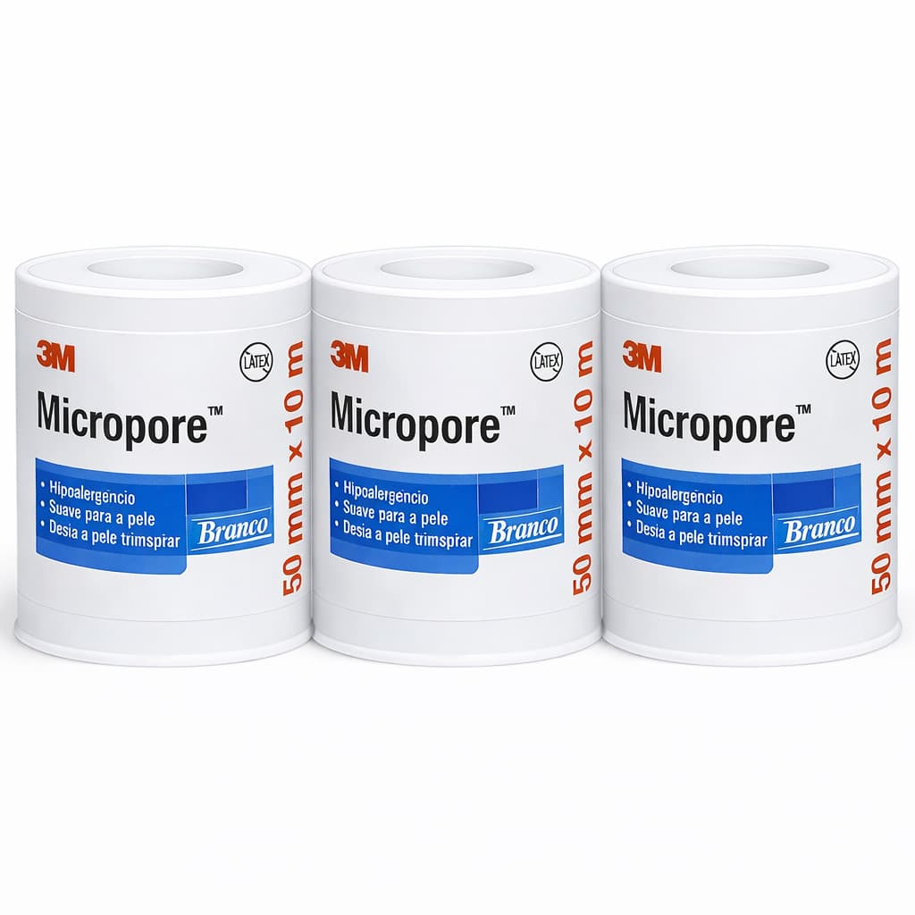 Kit 3 Fita Micropore Branca 3m 5cm x 10m Fita cirurgica Fita microporosa branco 3M