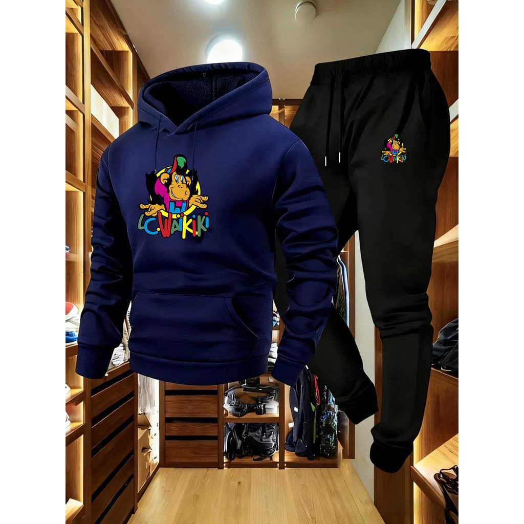 Conjunto Moletom Unissex 002 Estampa Lc.Waikiki, Moletom Casual de Inverno, Alta Qualidade Promoção Envio Rápido