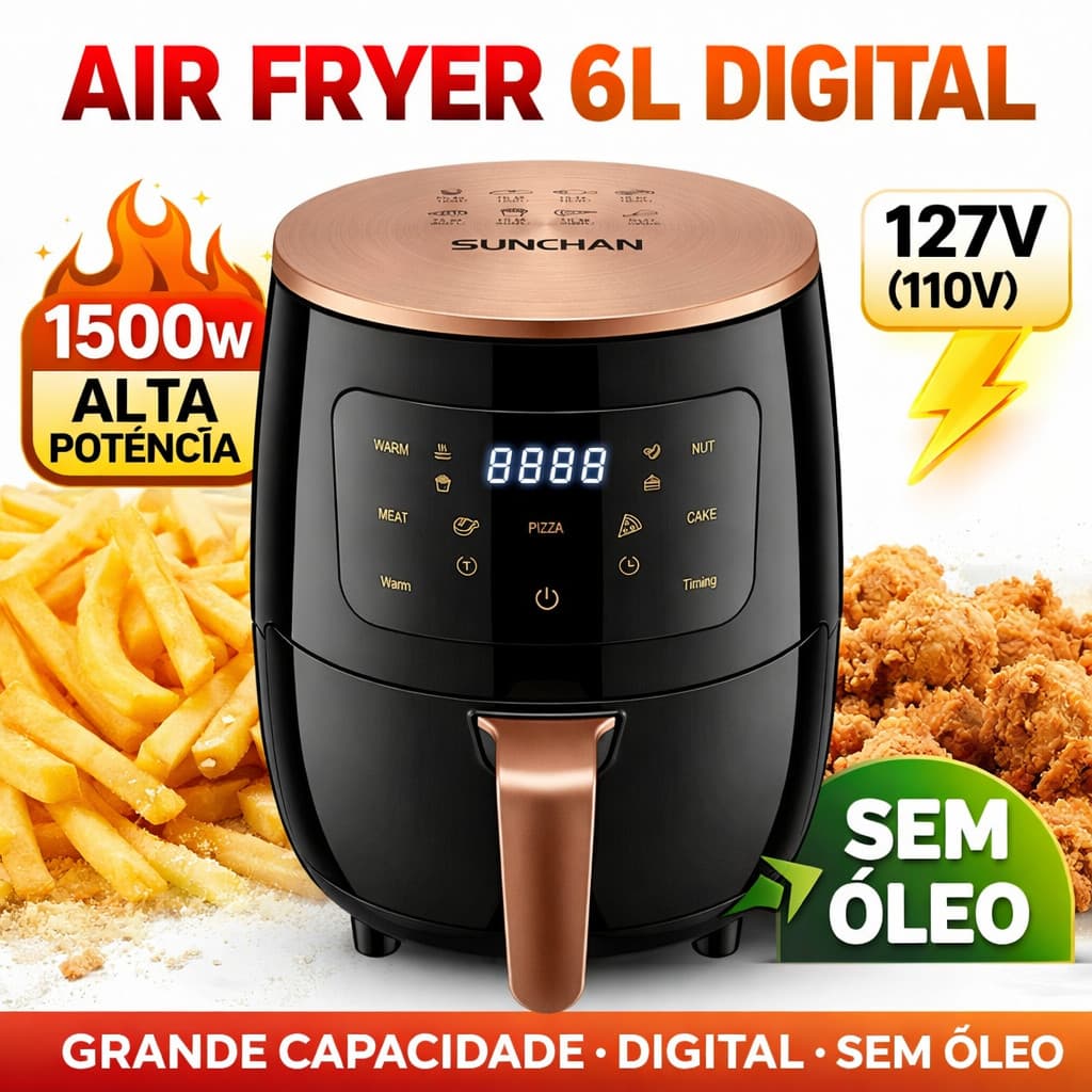 Fritadeira Sem Óleo Air Fryer 6L 1500W Mais Saúde e Praticidade