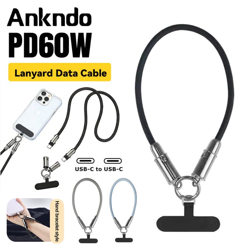 Ankndo PD60W Cordão De Telefone Cabo De Carregamento Rápido Alça Anti-Roubo Dados Trançado Tipo C