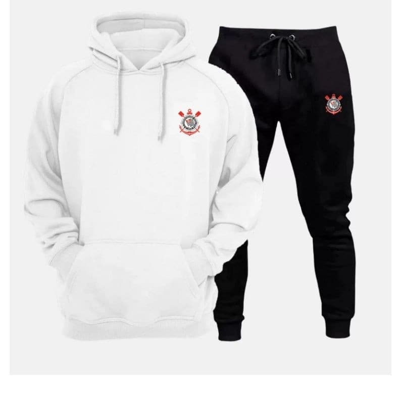 Conjunto de Moletom canguru Timão abrigo de frio casaco e calça moletom flanelado