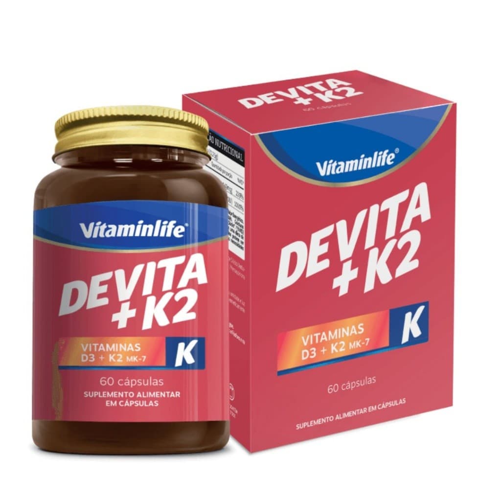 Devita +  K2 60 Cápsulas - Vitamina D3 com Vitamina K Suplemento para Função Muscular Vitaminlife