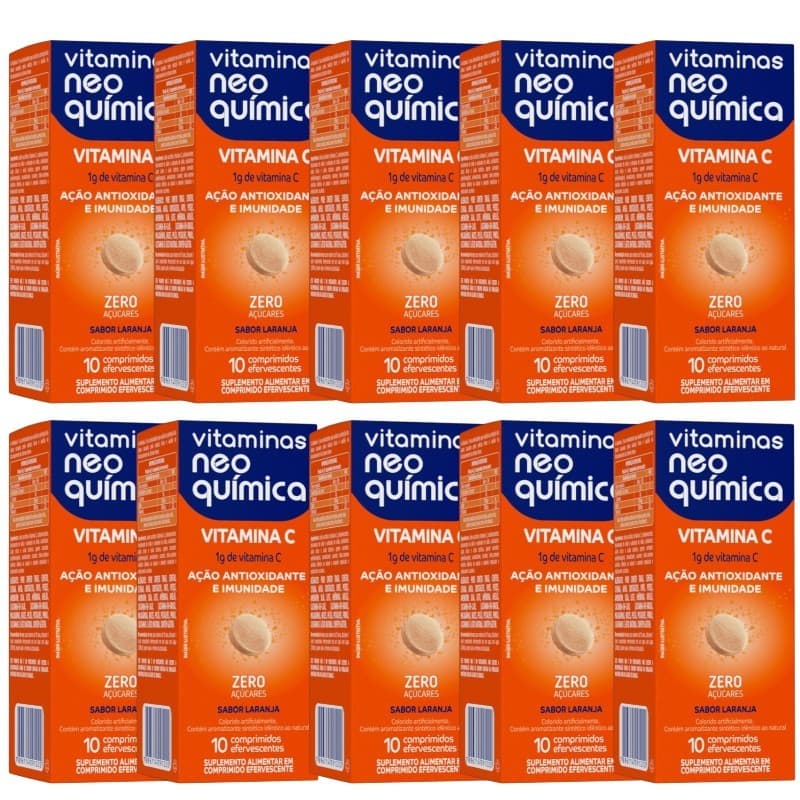 Kit 10 Vitamina C 1g Efervescente 10 Comprimidos Sabor Laranja - Neo Química